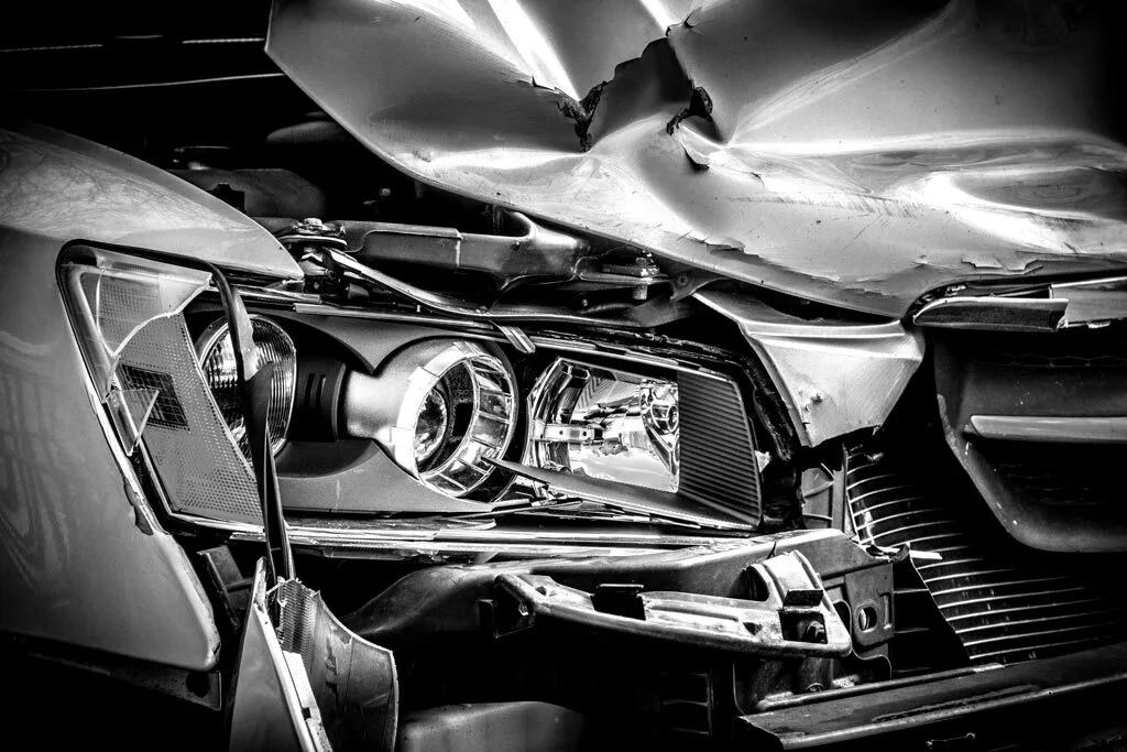 front end damaged in car accident